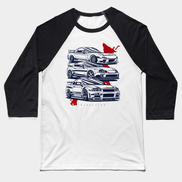 RX7, Skyline & Supra Baseball T-Shirt by Markaryan